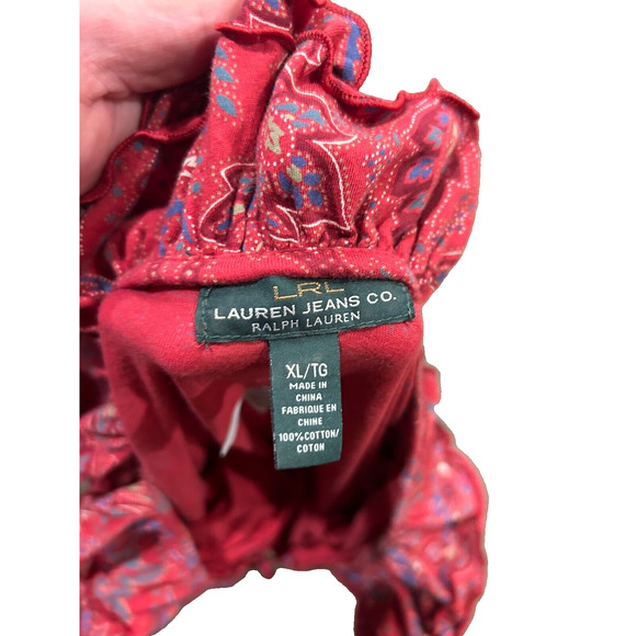 Lauren Ralph Women's 3/4 Sleeve Paisley Ruffled V-Neck Blouse Top in Red Size XL - Picture 4 of 4